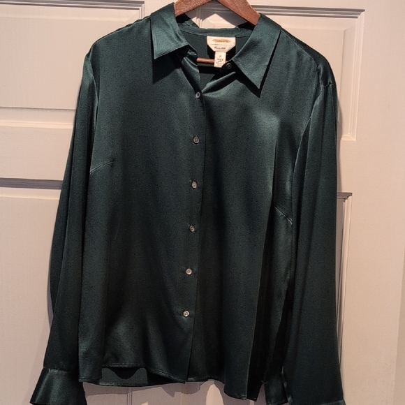 Talbots Deep Green Pure Silk Button-Down Shirt - Picture 5 of 10